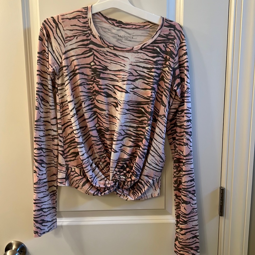 All saints pink/gray animal stripe top